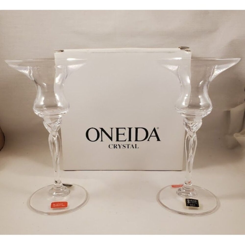Oneida Toujours 7" Crystal Candlestick Pair 24% Lead Crystal Austria Vintage NOS